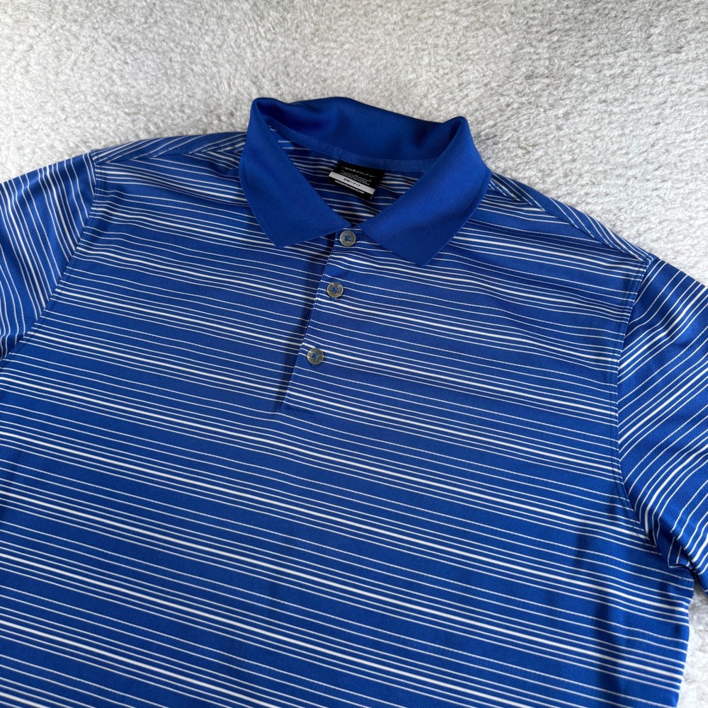Nike Dri-Fit Standard Fit Striped Collared Blue Stretch Golf Polo Shirt Sz Large